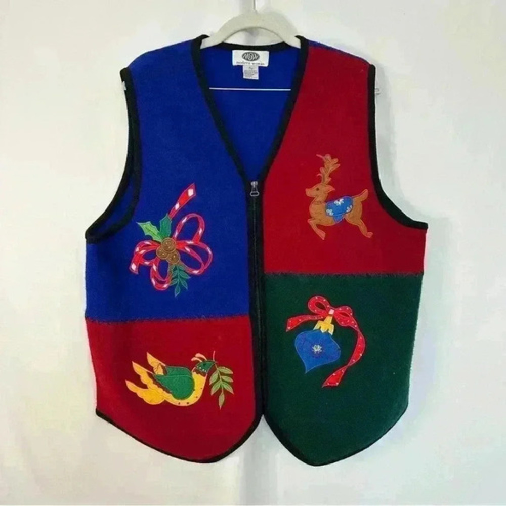 Modern Women Ugly Christmas Sweater Vest 100% Boiled Wool Grannycore Sz‎ 18/20